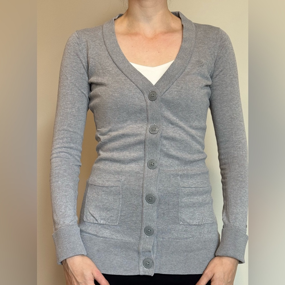 Tommy Hilfiger Gray Cardigan Sweater V-Neck Knit